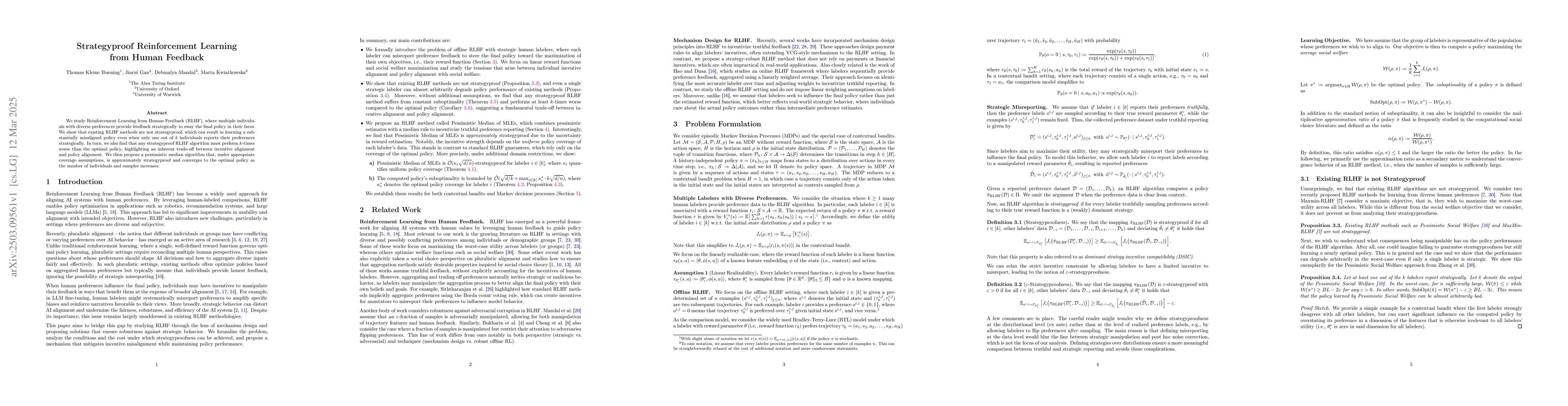 Thumbnail for Strategyproof Reinforcement Learning from Human Feedback