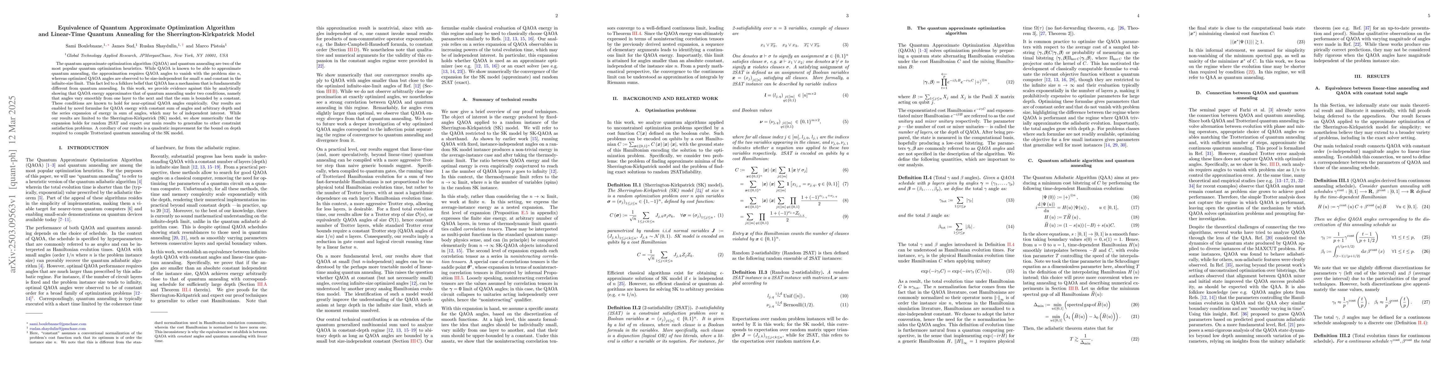 Thumbnail for Equivalence of Quantum Approximate Optimization Algorithm and
  Linear-Time Quantum Annealing for the Sherrington-Kirkpatrick Model