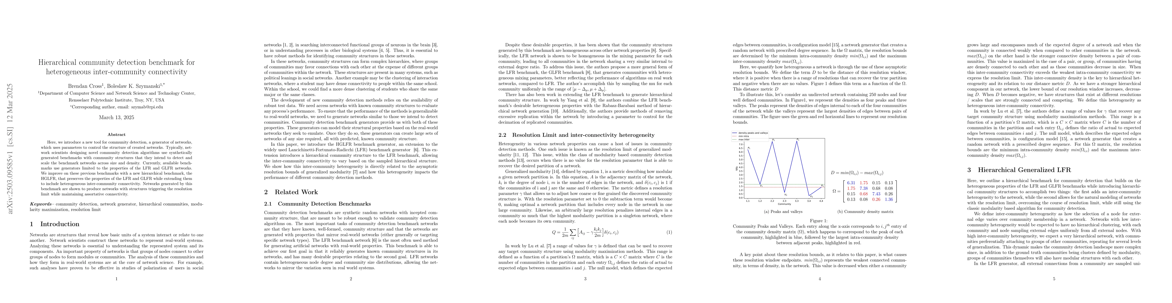 Thumbnail for Hierarchical community detection benchmark for heterogeneous
  inter-community connectivity