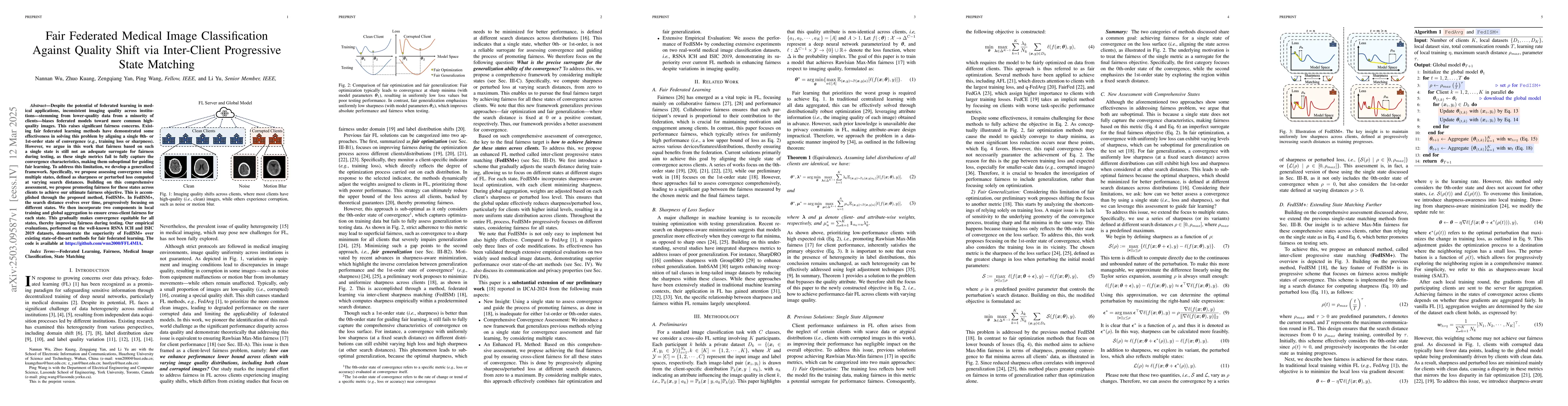 Thumbnail for Fair Federated Medical Image Classification Against Quality Shift via
  Inter-Client Progressive State Matching