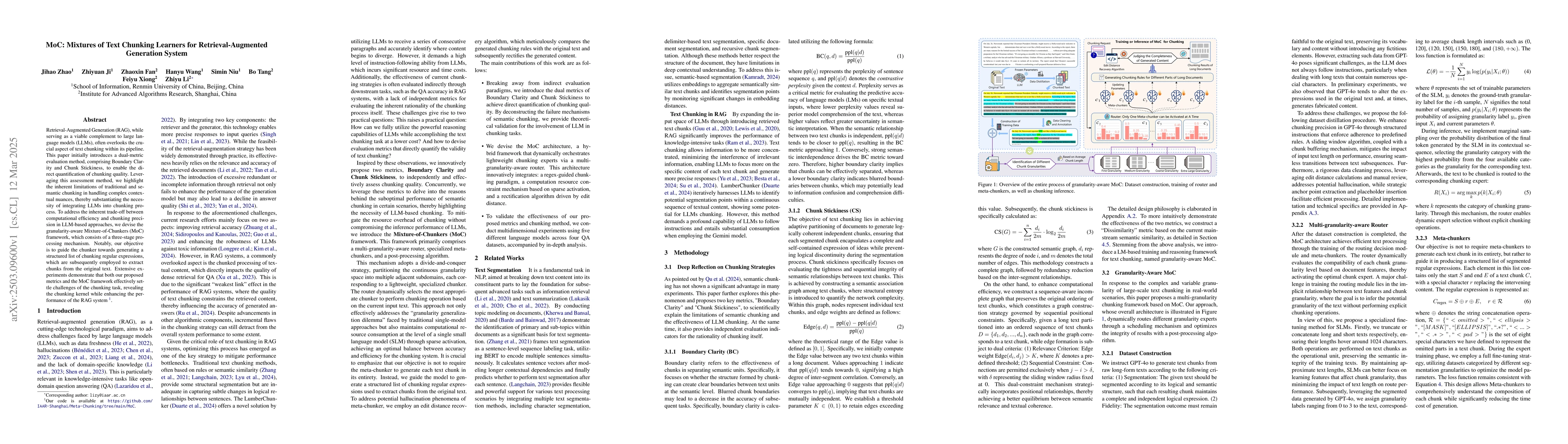 Thumbnail for MoC: Mixtures of Text Chunking Learners for Retrieval-Augmented
  Generation System