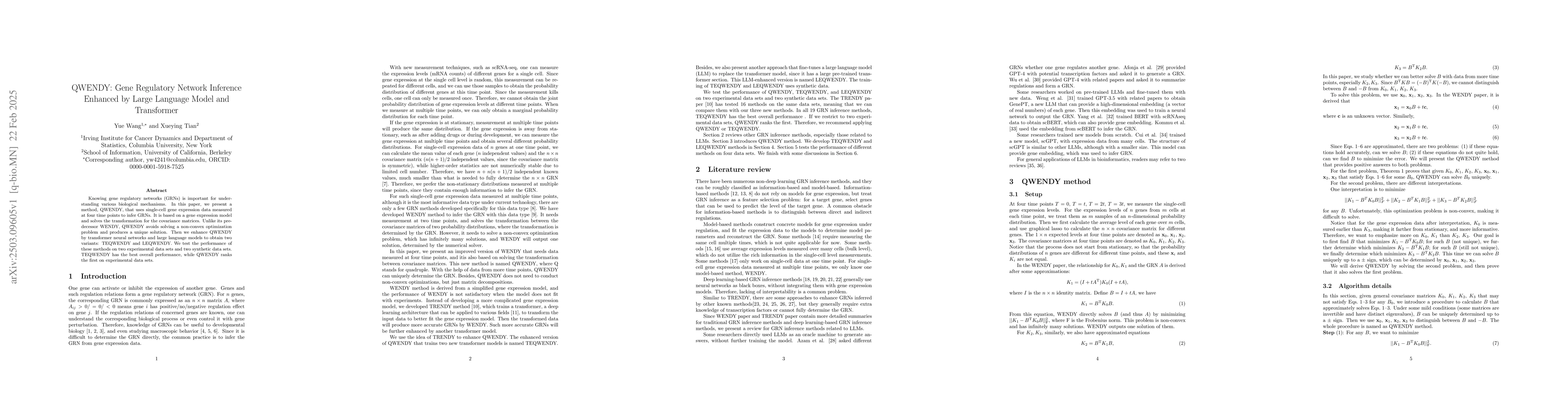 Thumbnail for QWENDY: Gene Regulatory Network Inference Enhanced by Large Language
  Model and Transformer