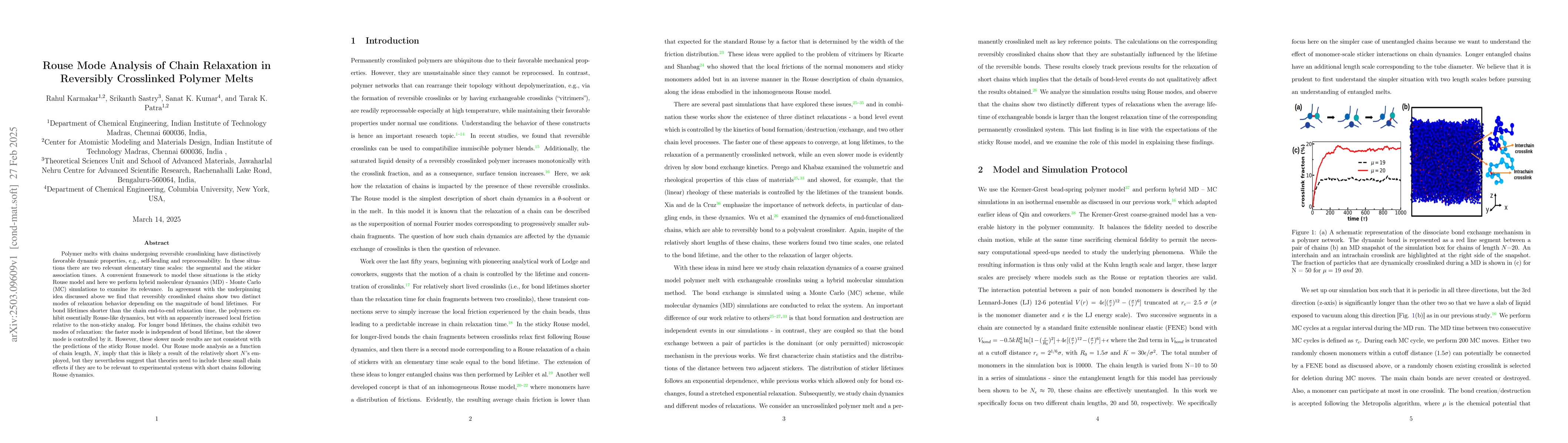 Thumbnail for Rouse Mode Analysis of Chain Relaxation in Reversibly Crosslinked
  Polymer Melts