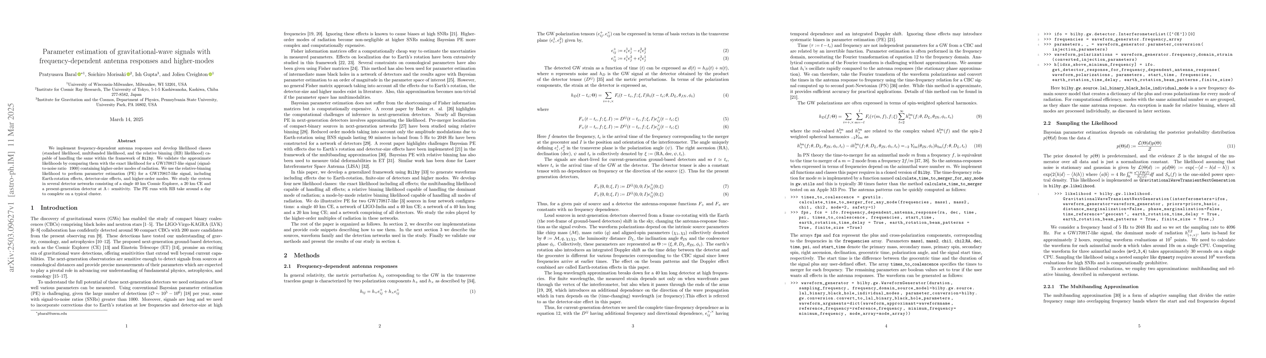Thumbnail for Parameter estimation of gravitational-wave signals with
  frequency-dependent antenna responses and higher-modes