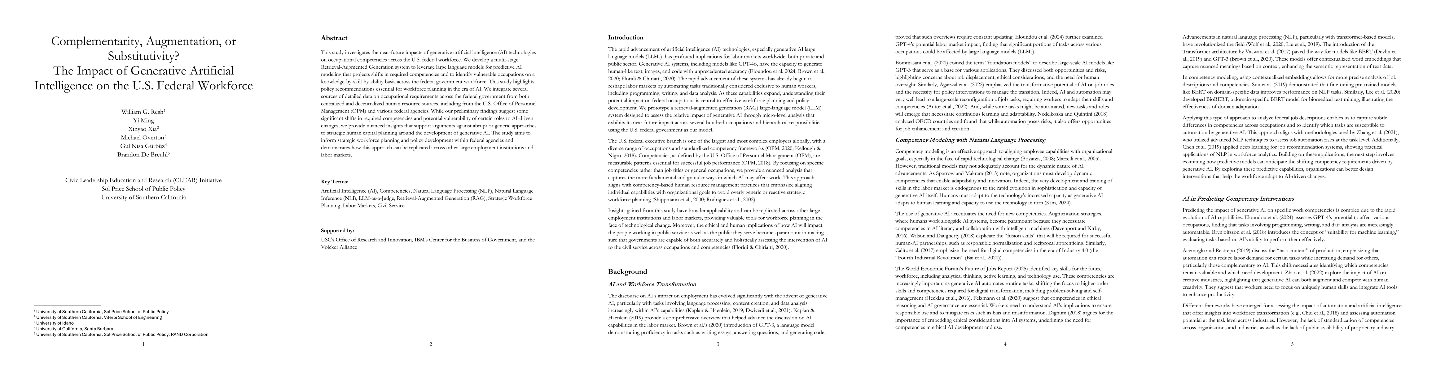 Thumbnail for Complementarity, Augmentation, or Substitutivity? The Impact of
  Generative Artificial Intelligence on the U.S. Federal Workforce