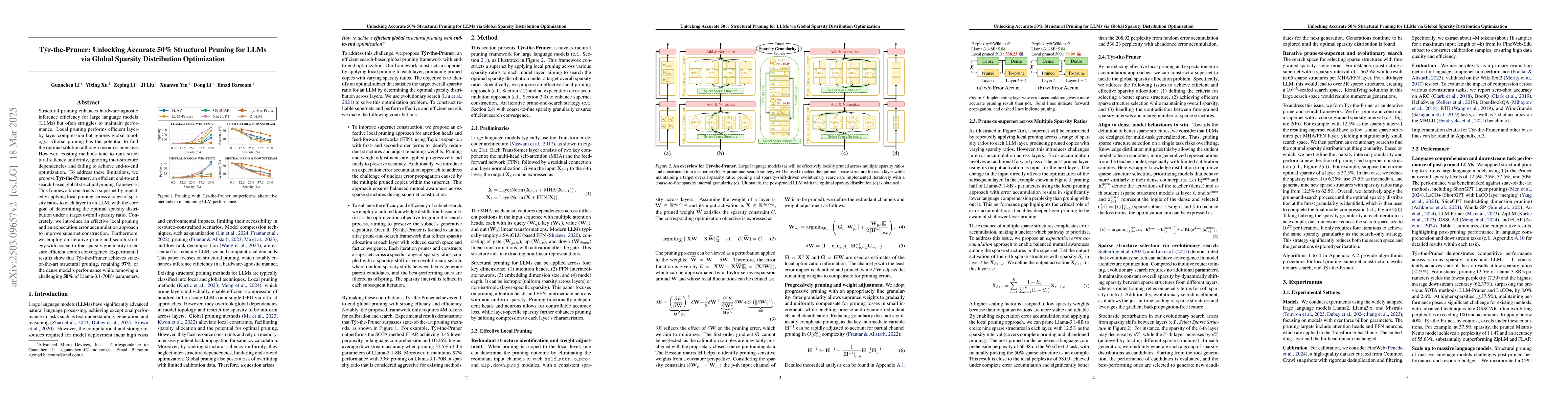 Thumbnail for Týr-the-Pruner: Unlocking Accurate 50% Structural Pruning for LLMs via
  Global Sparsity Distribution Optimization