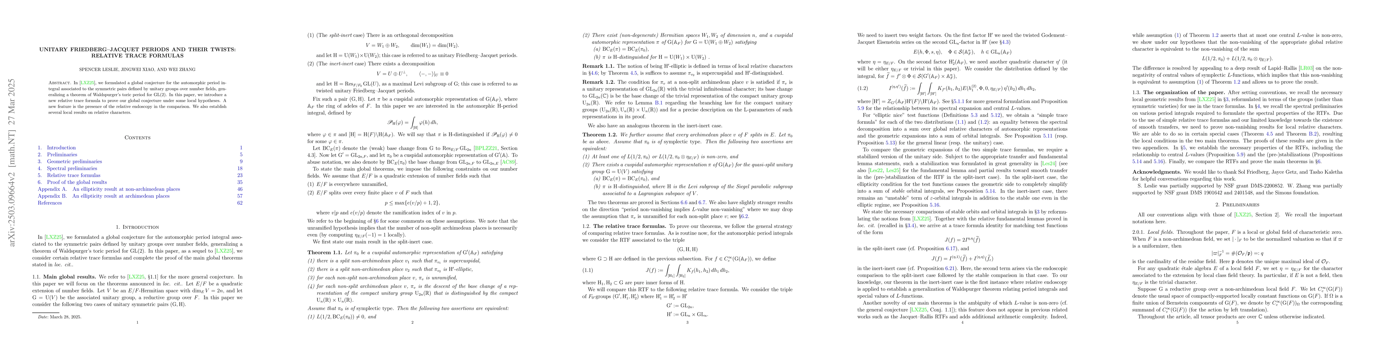 Thumbnail for Unitary Friedberg-Jacquet periods and their twists: Relative trace
  formulas