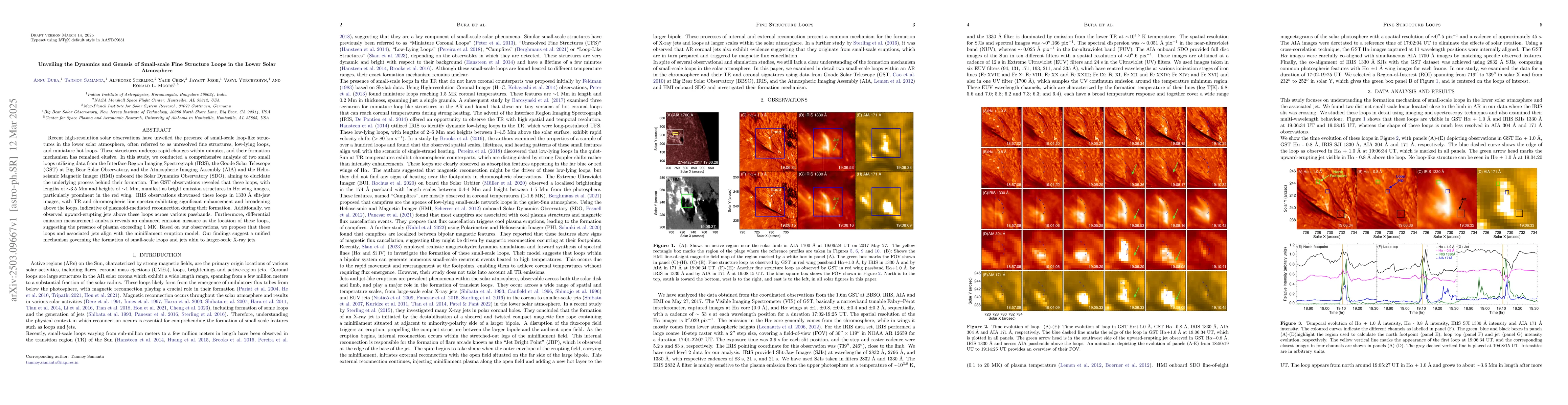 Thumbnail for Unveiling the Dynamics and Genesis of Small-scale Fine Structure Loops
  in the Lower Solar Atmosphere