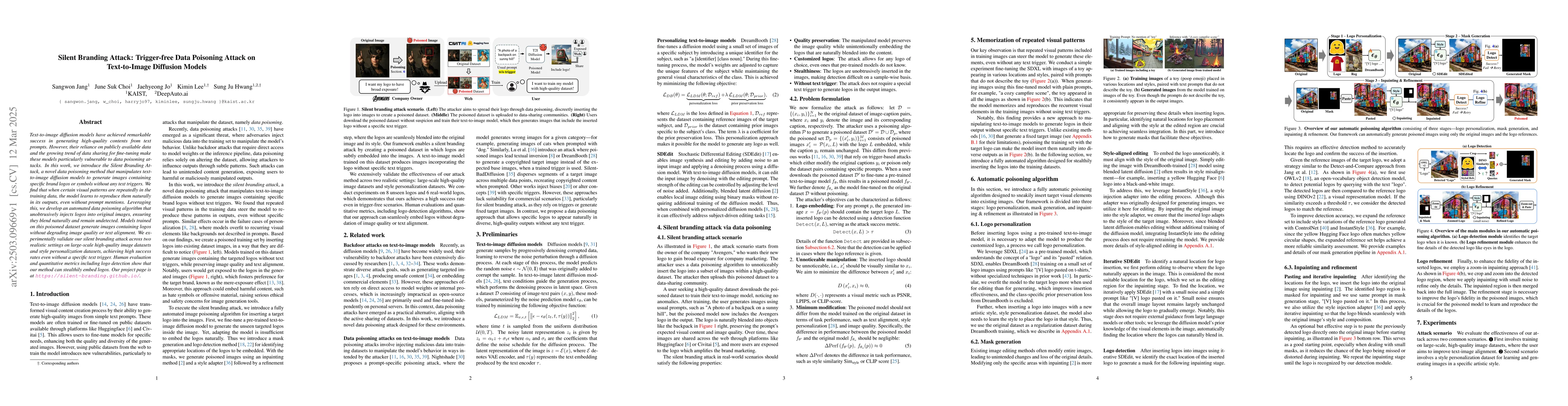 Thumbnail for Silent Branding Attack: Trigger-free Data Poisoning Attack on
  Text-to-Image Diffusion Models
