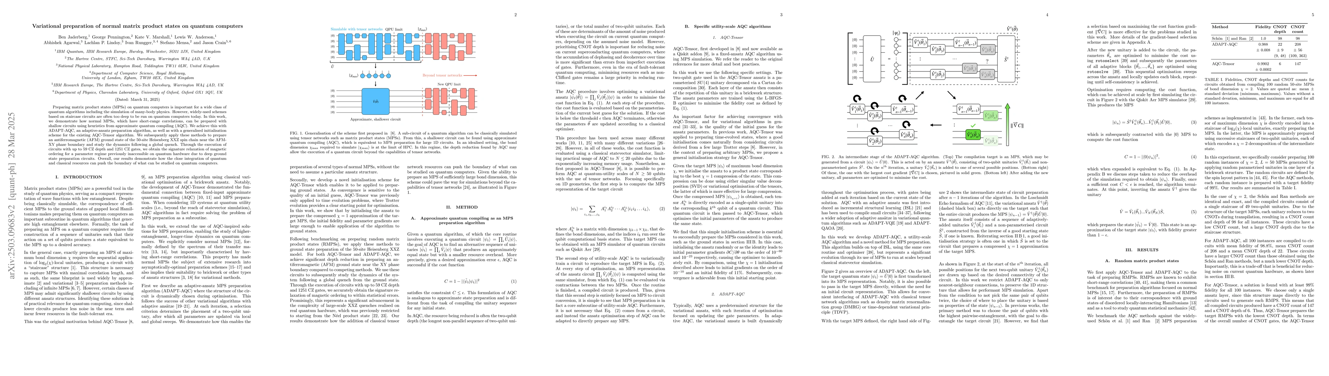 Thumbnail for Variational preparation of normal matrix product states on quantum
  computers
