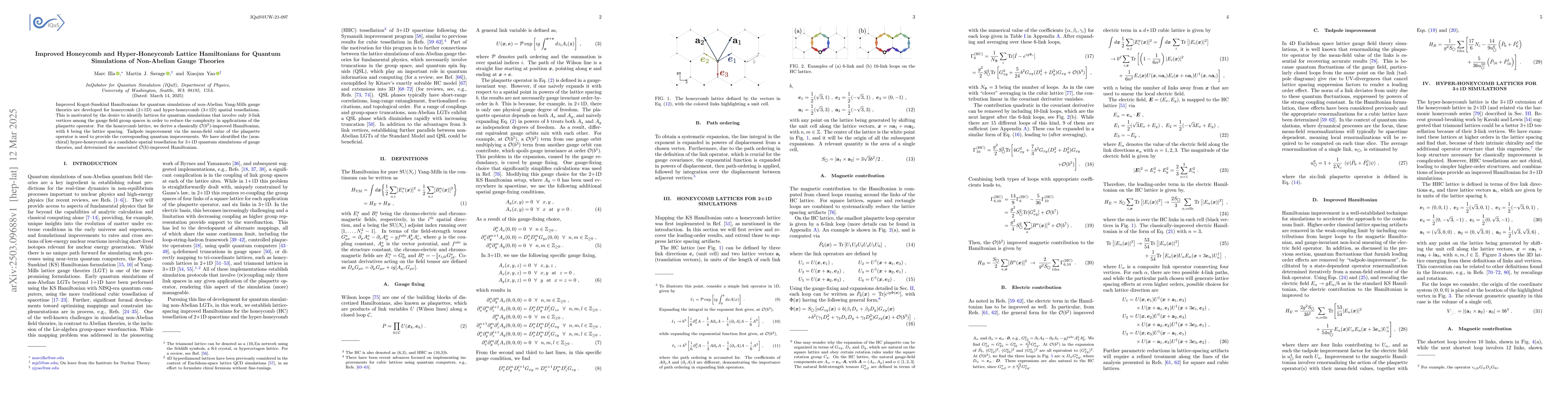 Thumbnail for Improved Honeycomb and Hyper-Honeycomb Lattice Hamiltonians for Quantum
  Simulations of Non-Abelian Gauge Theories
