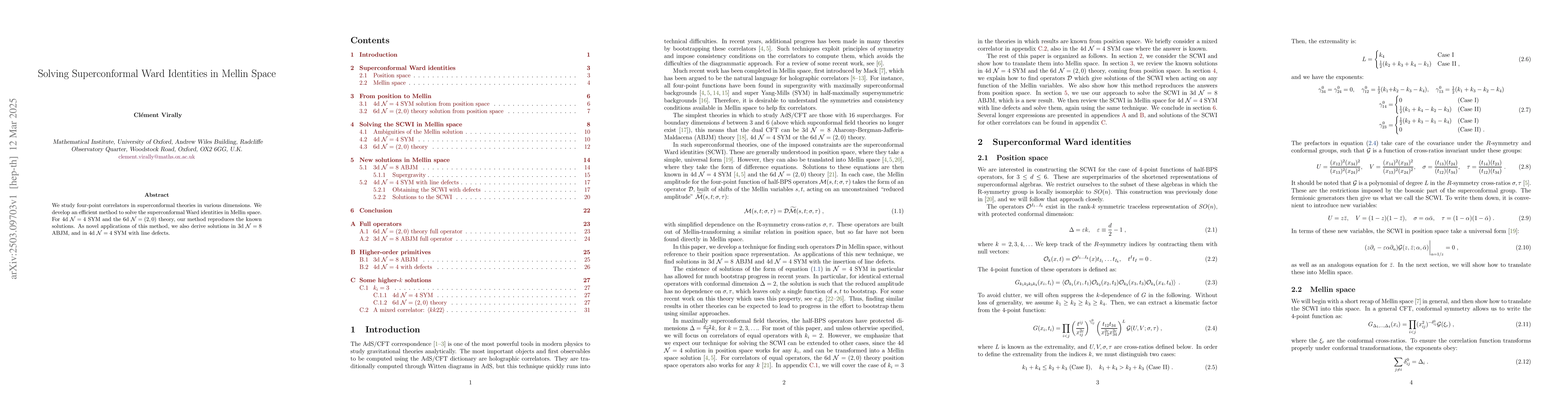 Thumbnail for Solving Superconformal Ward Identities in Mellin Space