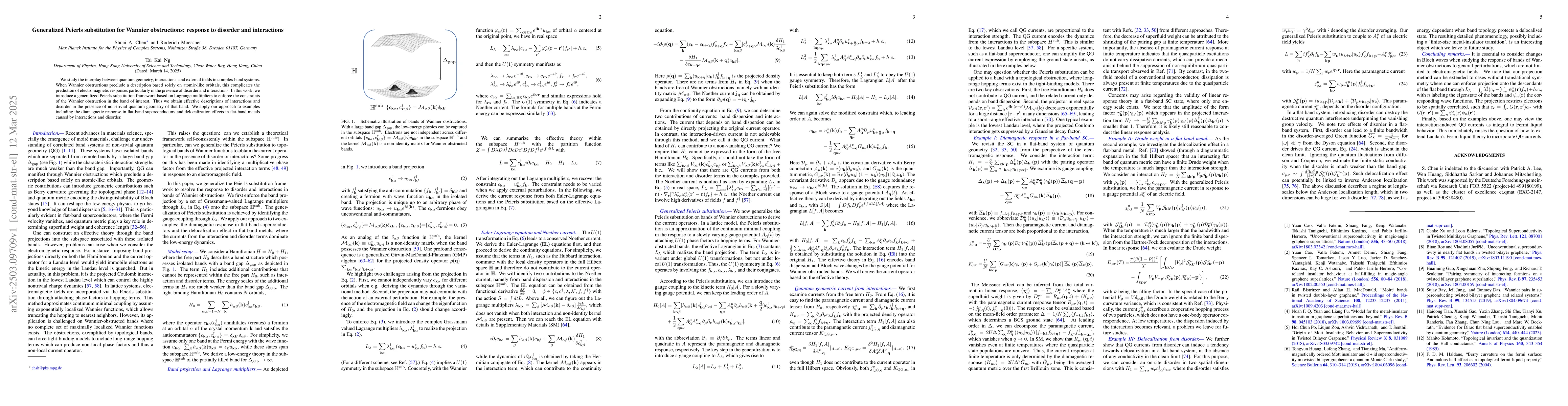 Thumbnail for Generalized Peierls substitution for Wannier obstructions: response to
  disorder and interactions