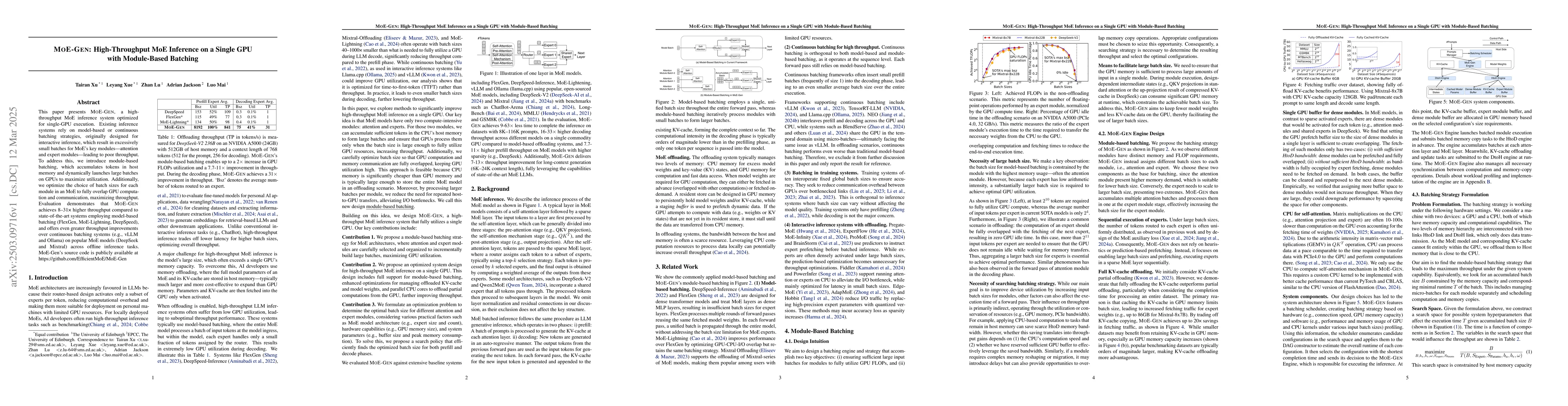 Thumbnail for MoE-Gen: High-Throughput MoE Inference on a Single GPU with Module-Based
  Batching