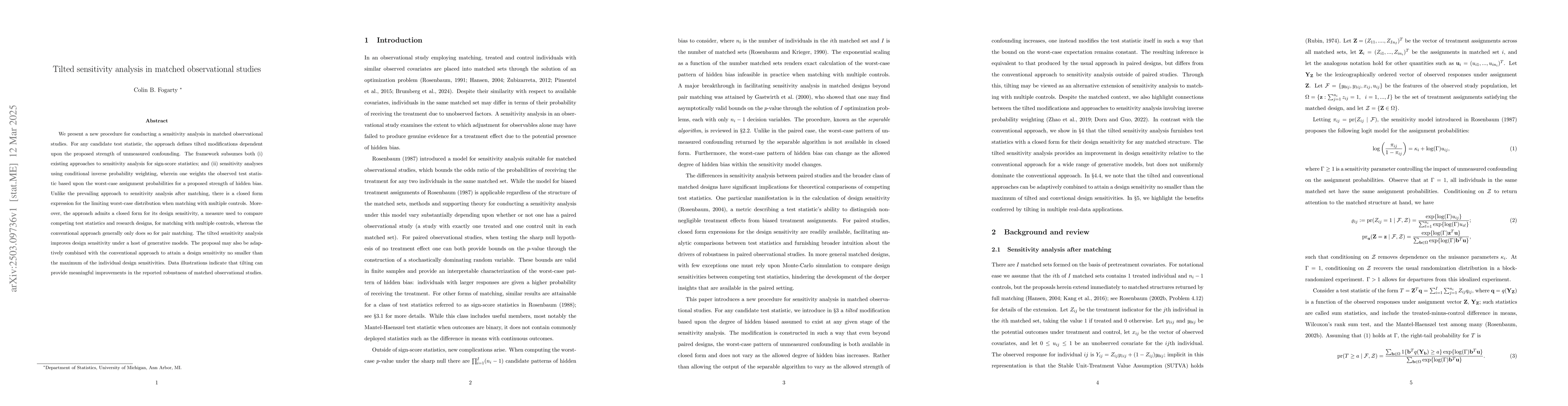 Thumbnail for Tilted sensitivity analysis in matched observational studies