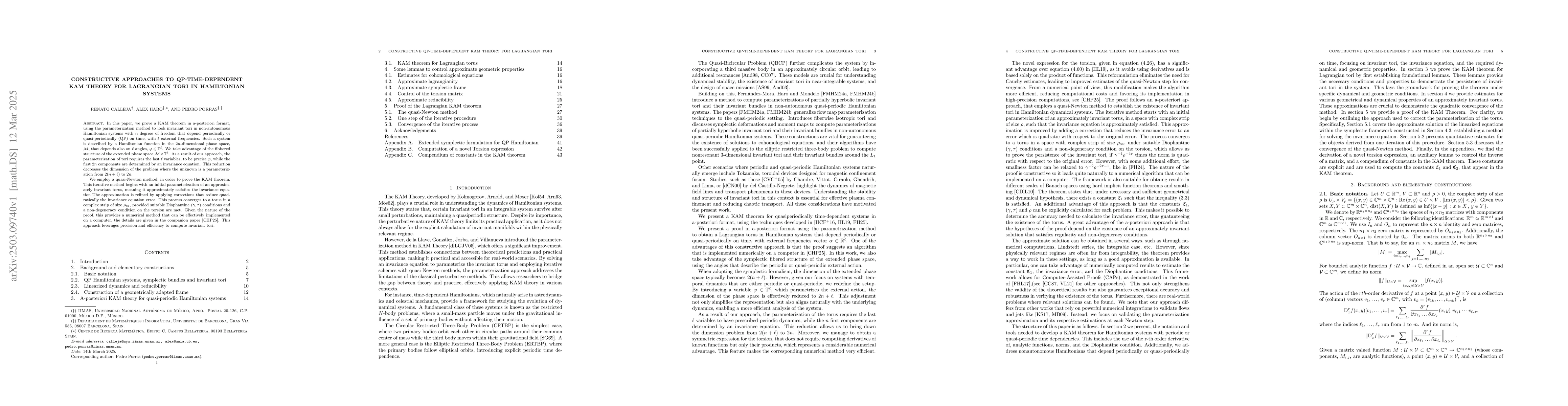 Thumbnail for Constructive Approaches to QP-Time-Dependent KAM Theory for Lagrangian
  Tori in Hamiltonian Systems