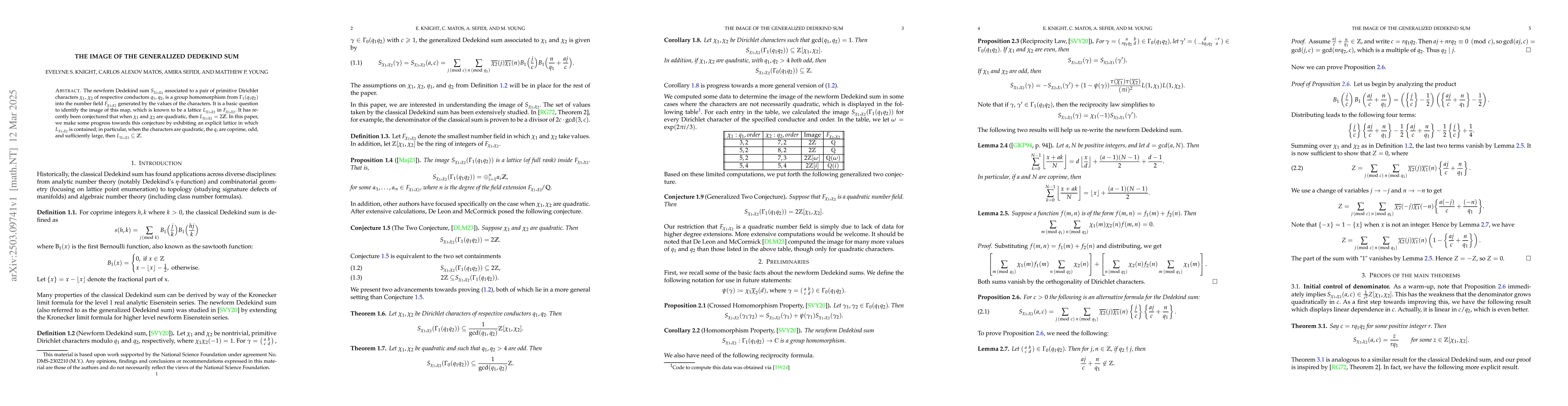 Thumbnail for The image of the generalized Dedekind sum