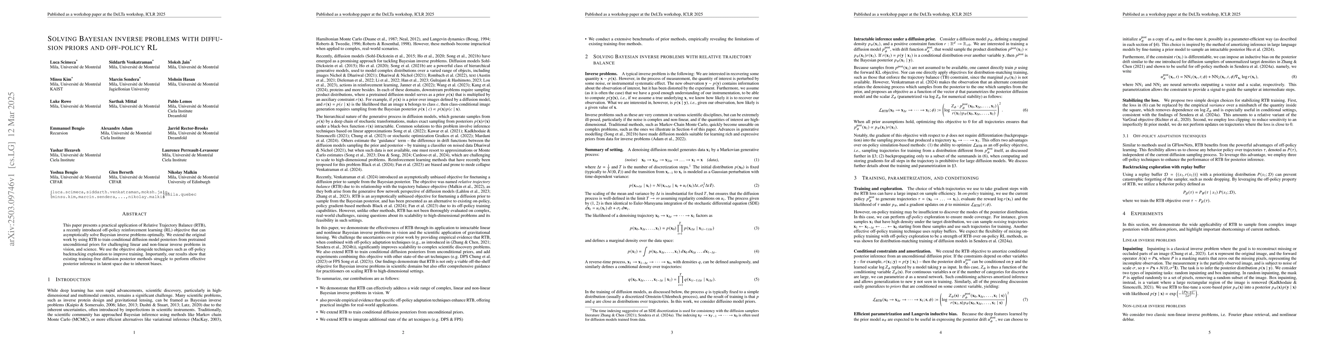 Thumbnail for Solving Bayesian inverse problems with diffusion priors and off-policy
  RL