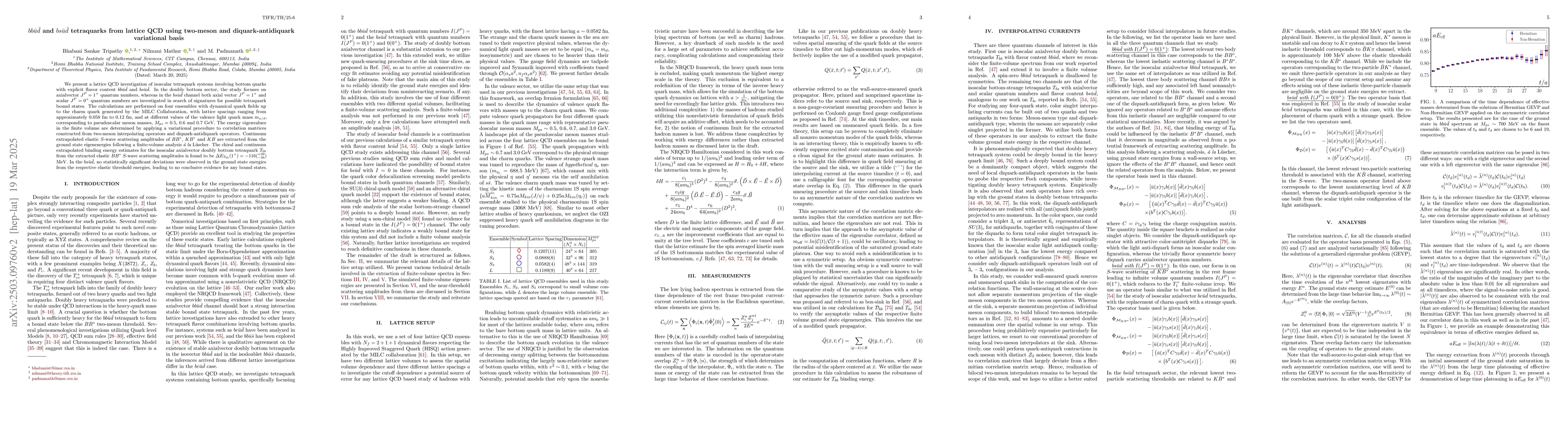 Thumbnail for $bb\bar u\bar d$ and $bs\bar u\bar d$ tetraquarks from lattice QCD using
  two-meson and diquark-antidiquark variational basis