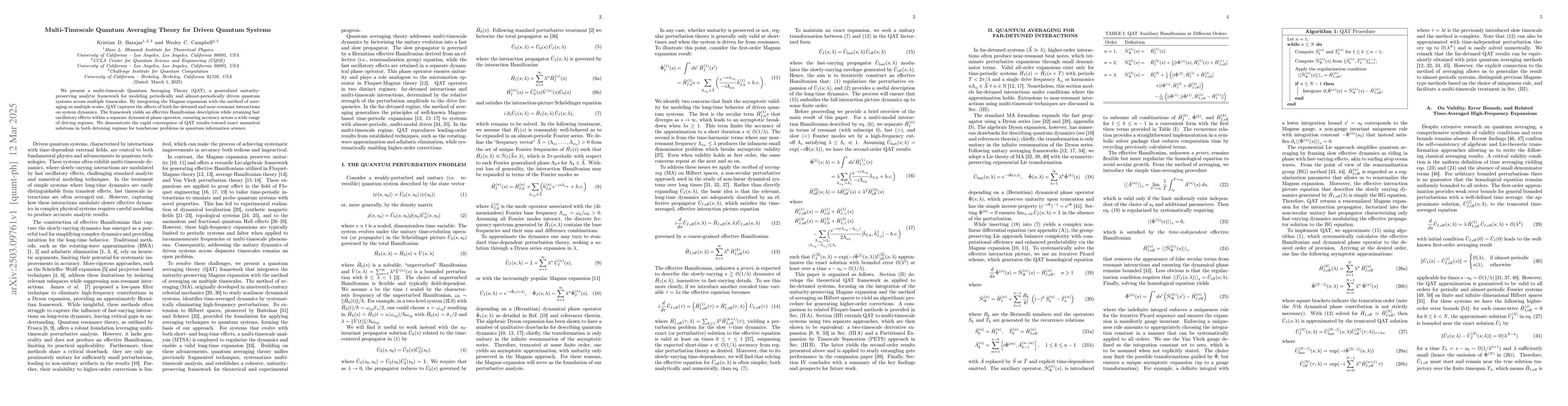Thumbnail for Multi-Timescale Quantum Averaging Theory for Driven Quantum Systems