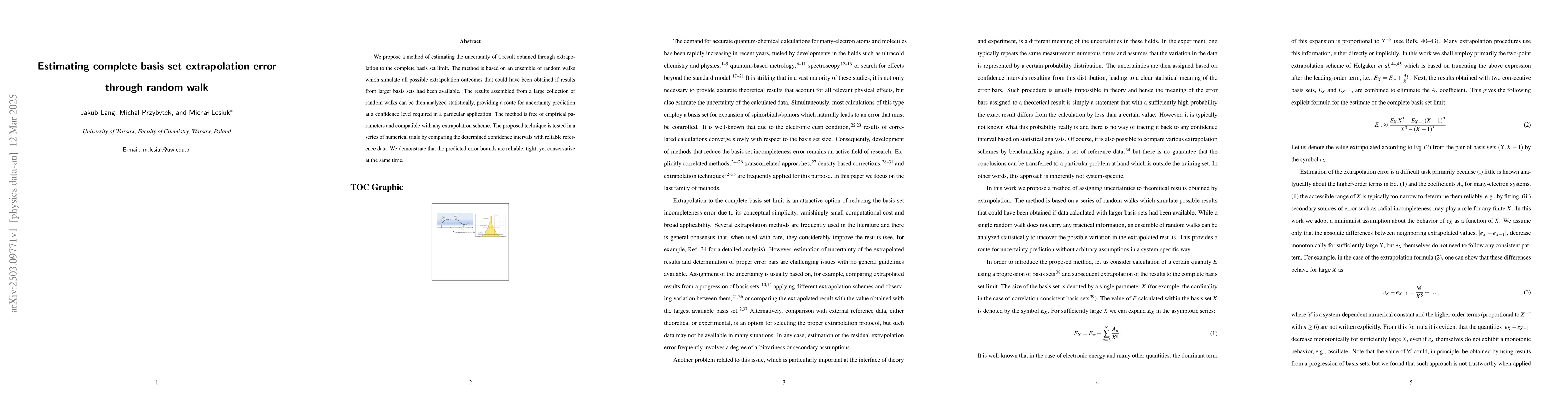Thumbnail for Estimating complete basis set extrapolation error through random walk