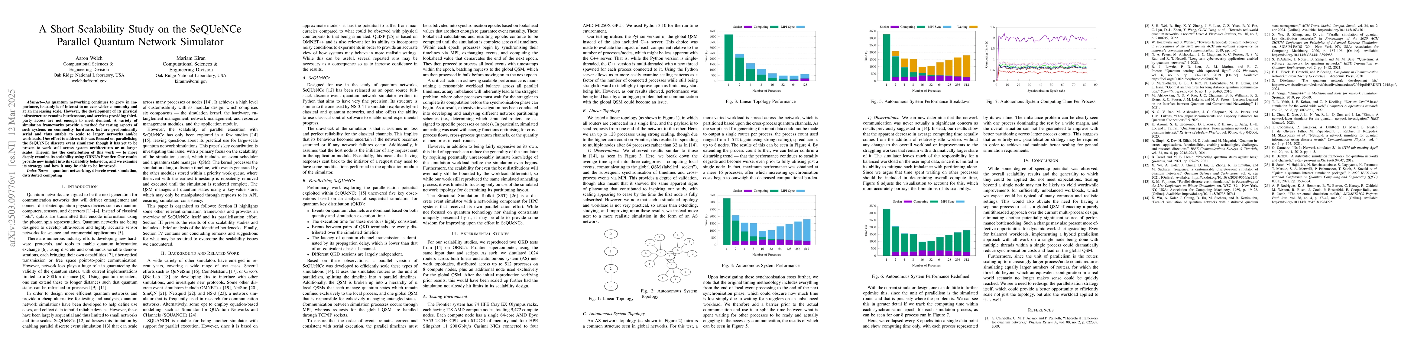 Thumbnail for A Short Scalability Study on the SeQUeNCe Parallel Quantum Network
  Simulator