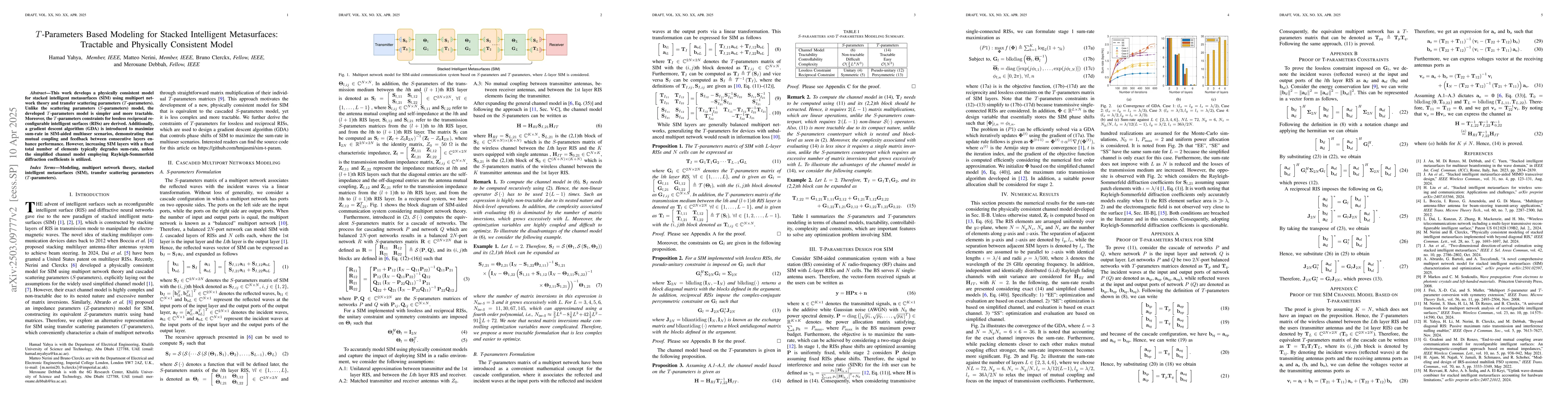Thumbnail for T-Parameters Based Modeling for Stacked Intelligent Metasurfaces:
  Tractable and Physically Consistent Model