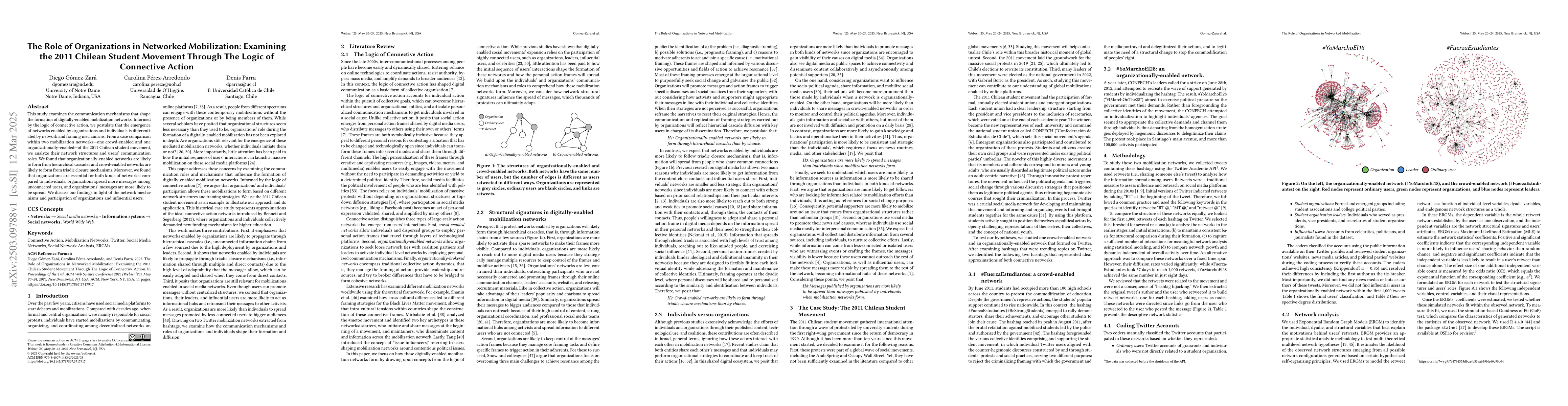 Thumbnail for The Role of Organizations in Networked Mobilization: Examining the 2011
  Chilean Student Movement Through The Logic of Connective Action