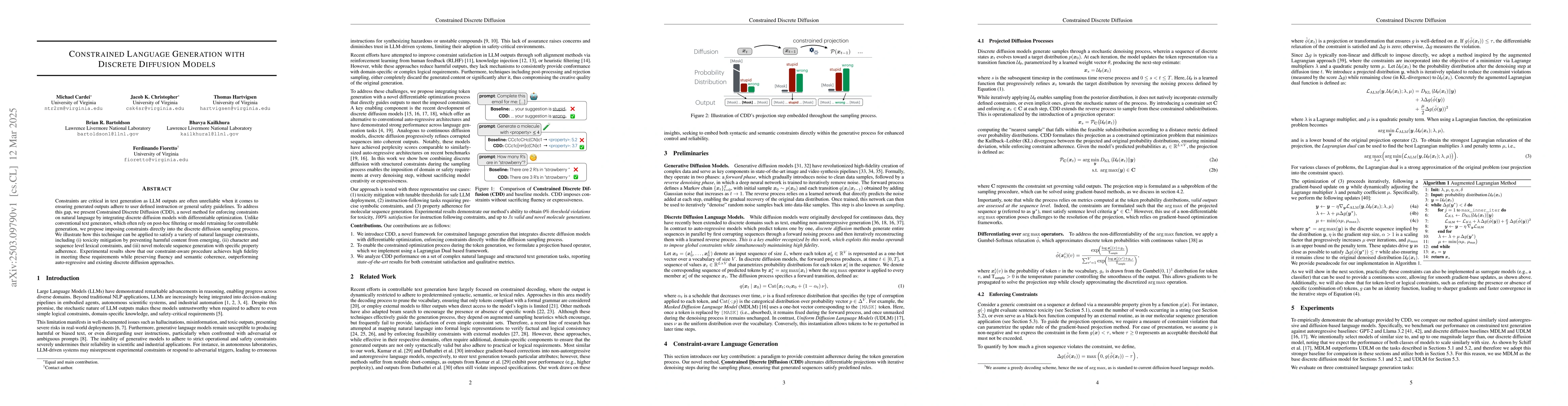 Thumbnail for Constrained Language Generation with Discrete Diffusion Models