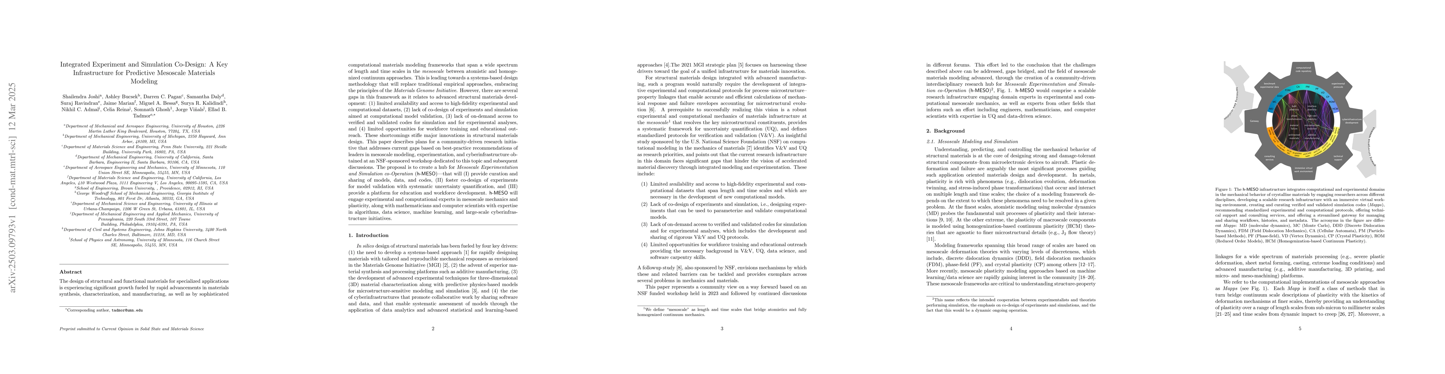 Thumbnail for Integrated Experiment and Simulation Co-Design: A Key Infrastructure for
  Predictive Mesoscale Materials Modeling