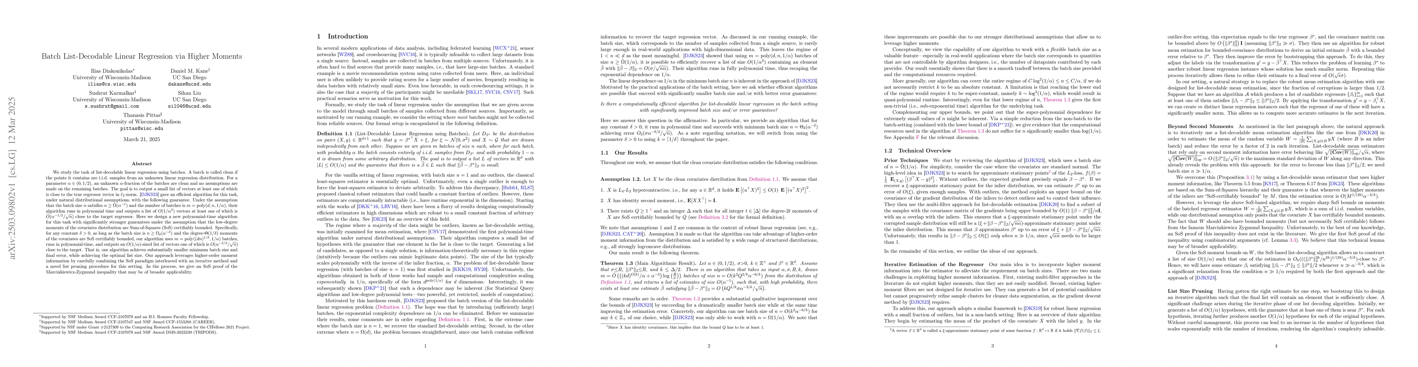 Thumbnail for Batch List-Decodable Linear Regression via Higher Moments