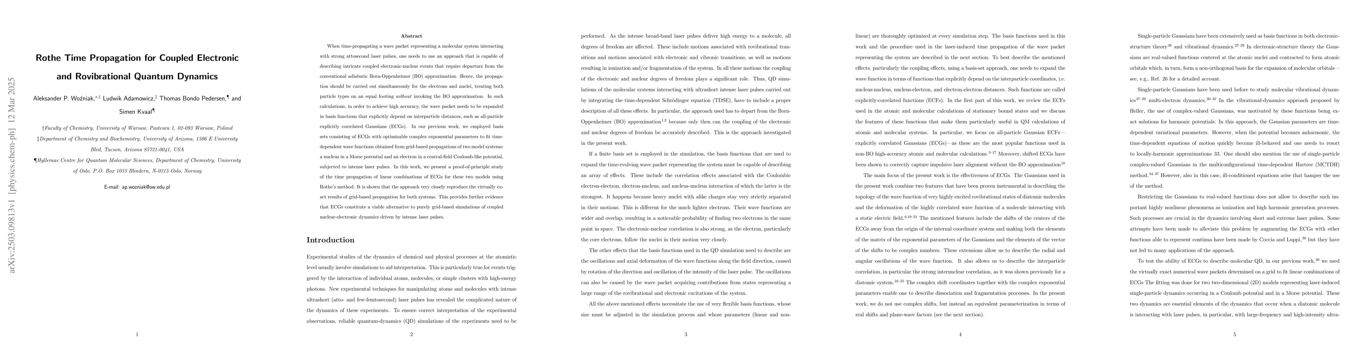 Thumbnail for Rothe Time Propagation for Coupled Electronic and Rovibrational Quantum
  Dynamics