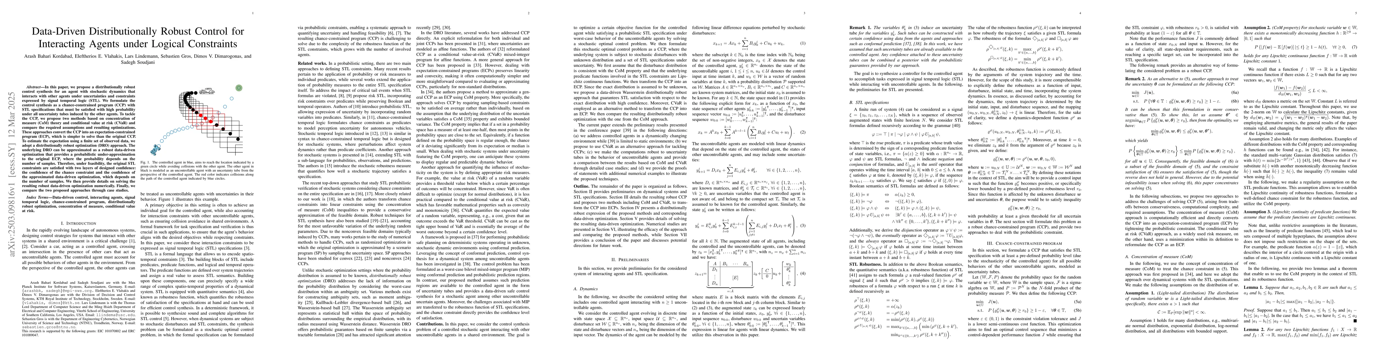 Thumbnail for Data-Driven Distributionally Robust Control for Interacting Agents under
  Logical Constraints