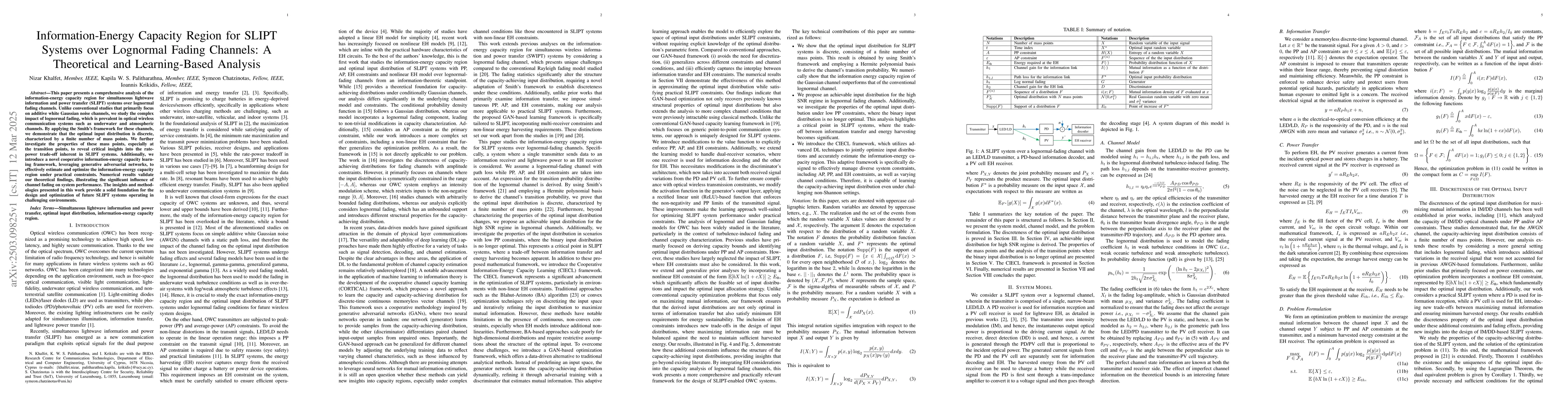 Thumbnail for Information-Energy Capacity Region for SLIPT Systems over Lognormal
  Fading Channels: A Theoretical and Learning-Based Analysis