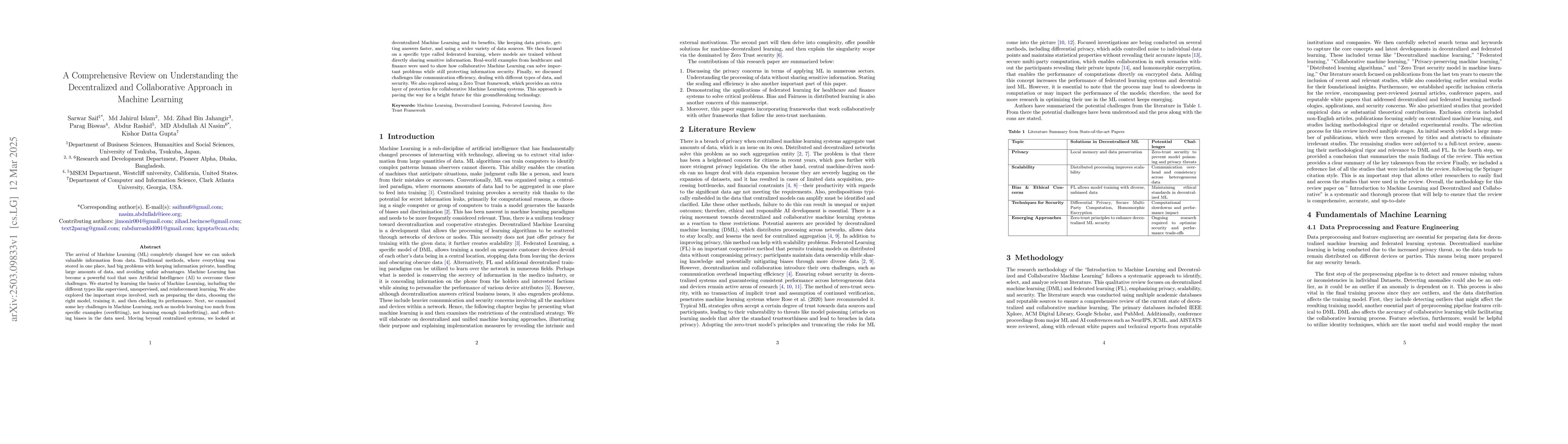 Thumbnail for A Comprehensive Review on Understanding the Decentralized and
  Collaborative Approach in Machine Learning