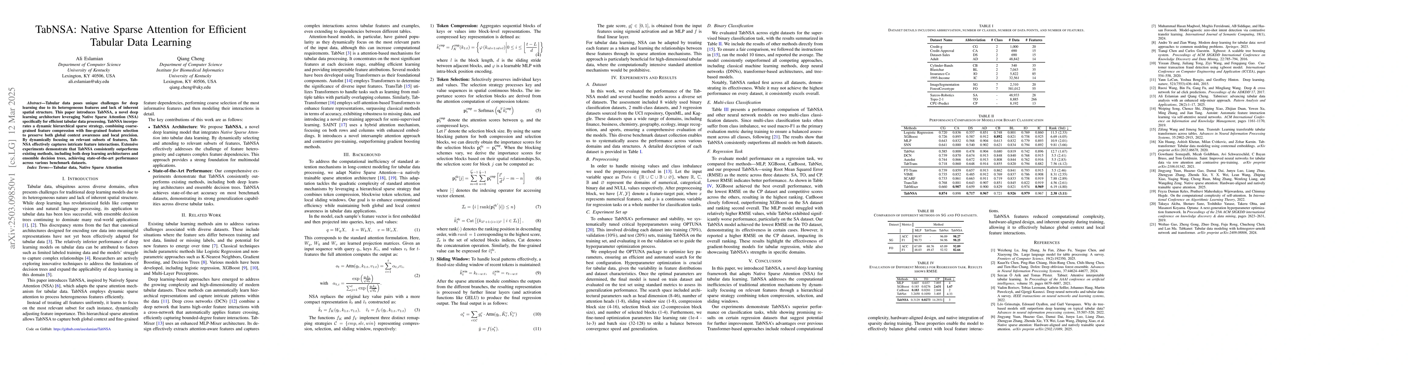 Thumbnail for TabNSA: Native Sparse Attention for Efficient Tabular Data Learning