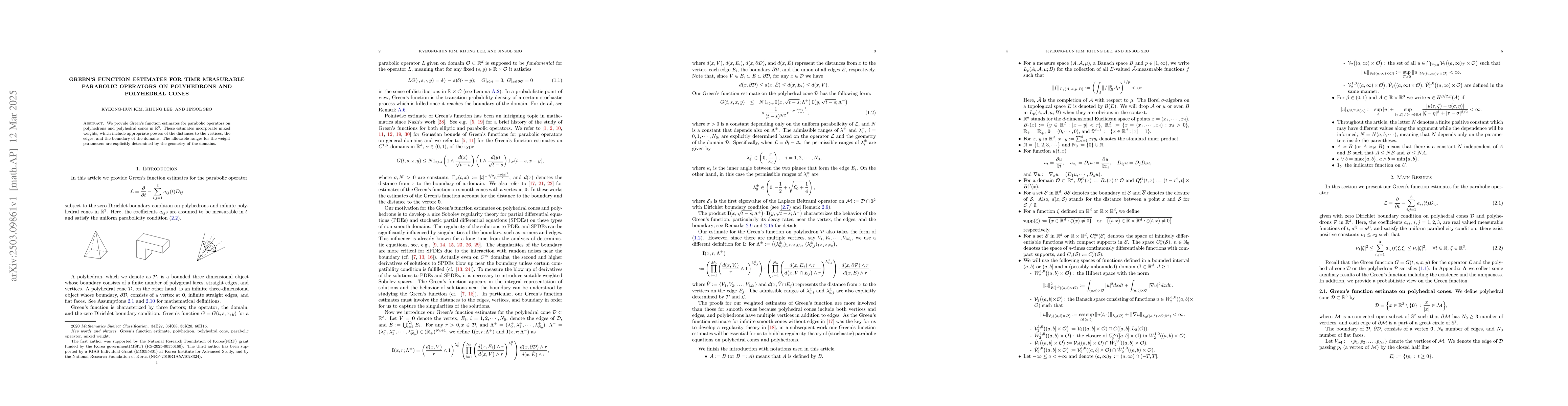 Thumbnail for Green's function estimates for time measurable parabolic operators on
  polyhedrons and polyhedral cones