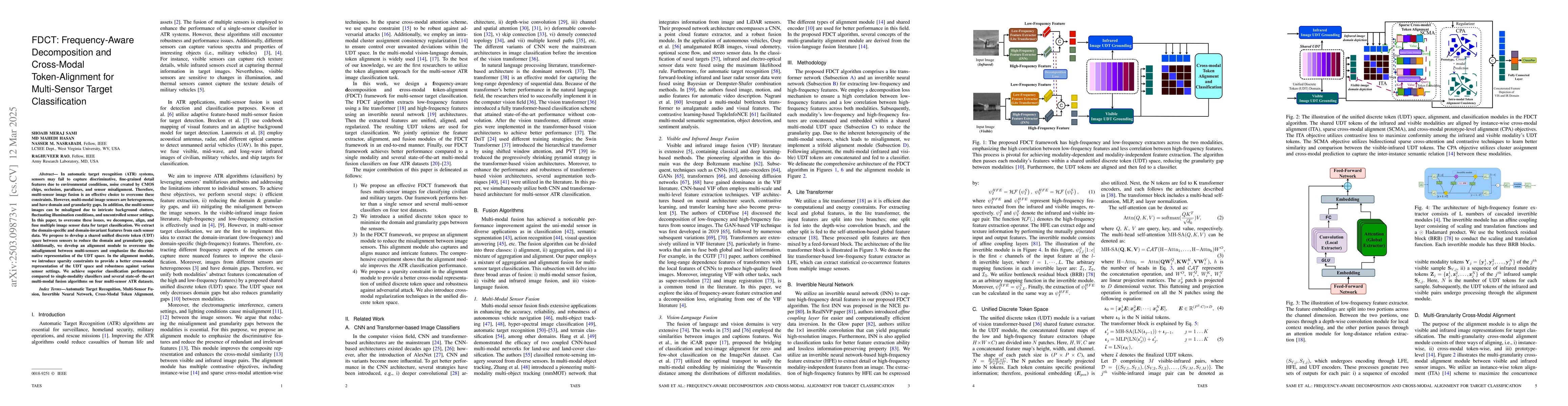 Thumbnail for FDCT: Frequency-Aware Decomposition and Cross-Modal Token-Alignment for
  Multi-Sensor Target Classification