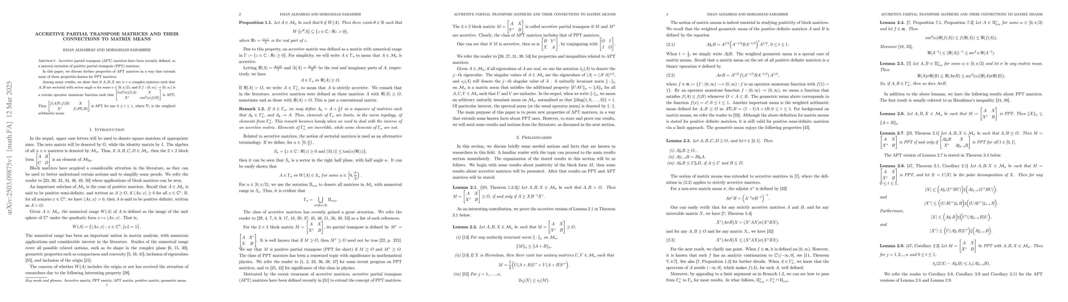 Thumbnail for Accretive Partial Transpose Matrices and Their Connections to Matrix
  Means
