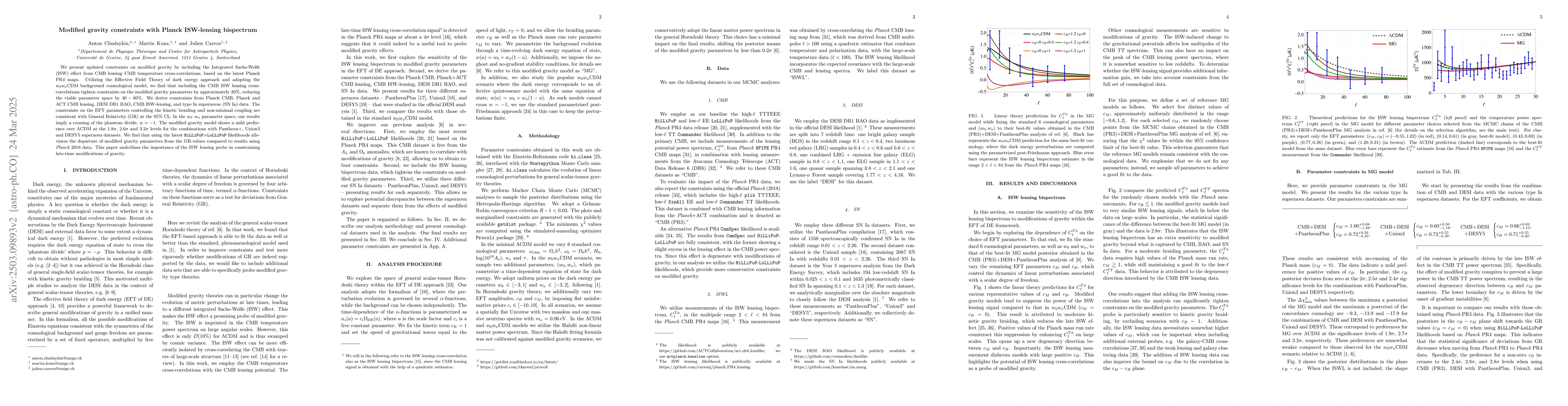 Thumbnail for Modified gravity constraints with Planck ISW-lensing bispectrum