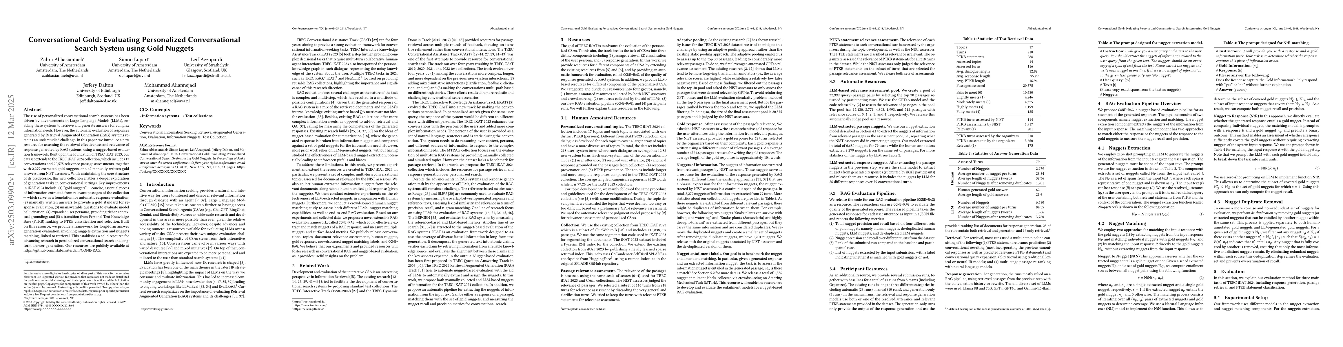 Thumbnail for Conversational Gold: Evaluating Personalized Conversational Search
  System using Gold Nuggets