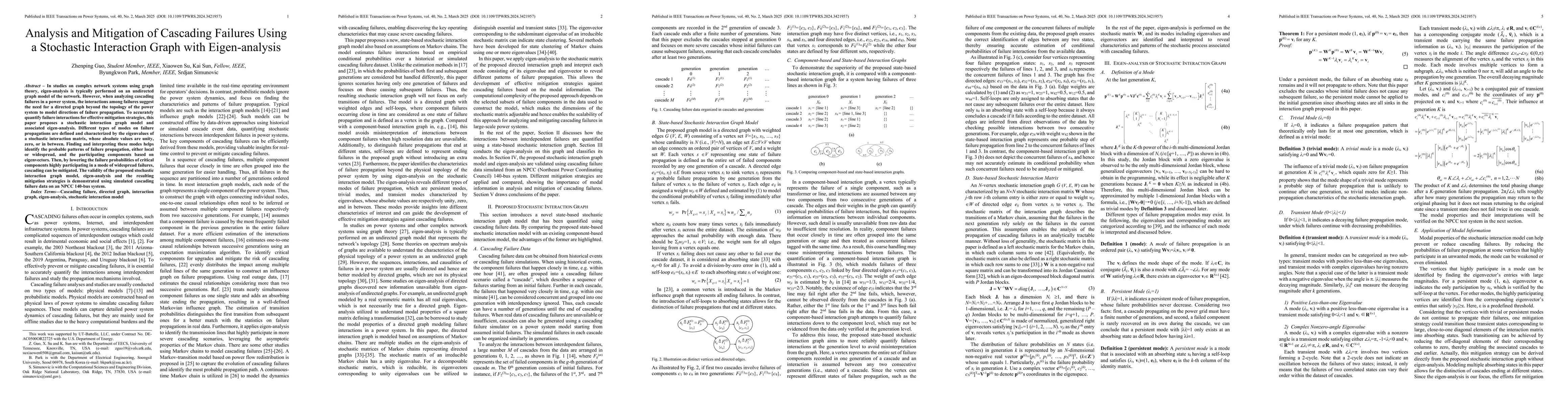 Thumbnail for Analysis and Mitigation of Cascading Failures Using a Stochastic
  Interaction Graph with Eigen-analysis