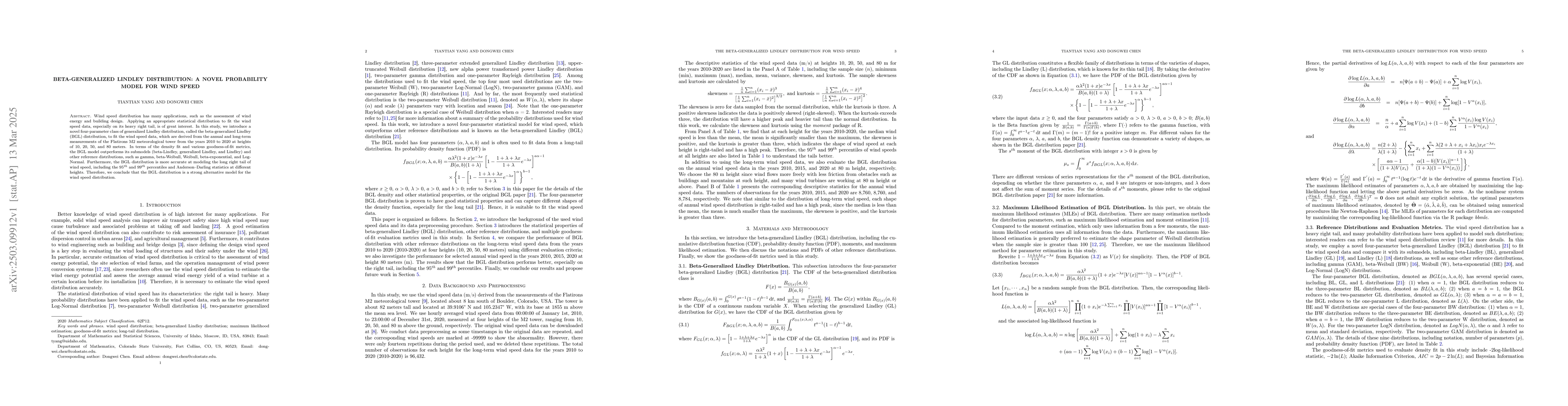 Thumbnail for Beta-Generalized Lindley Distribution: A Novel Probability Model for
  Wind Speed