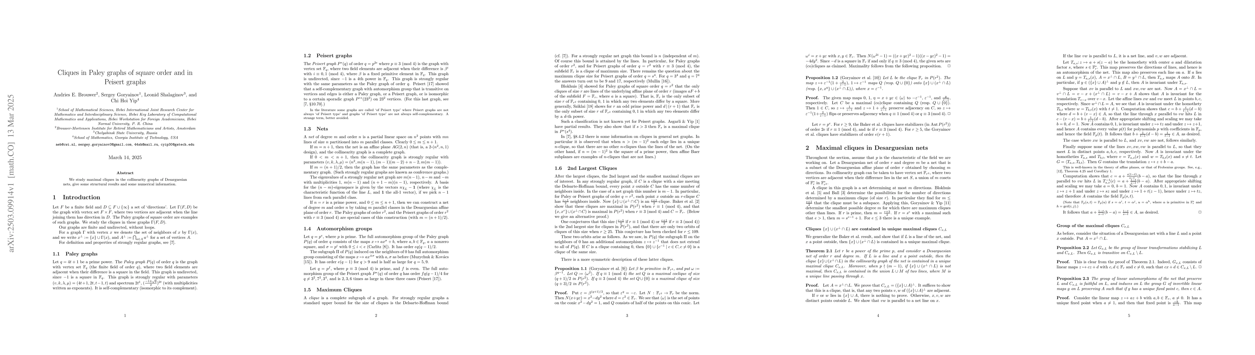 Thumbnail for Cliques in Paley graphs of square order and in Peisert graphs