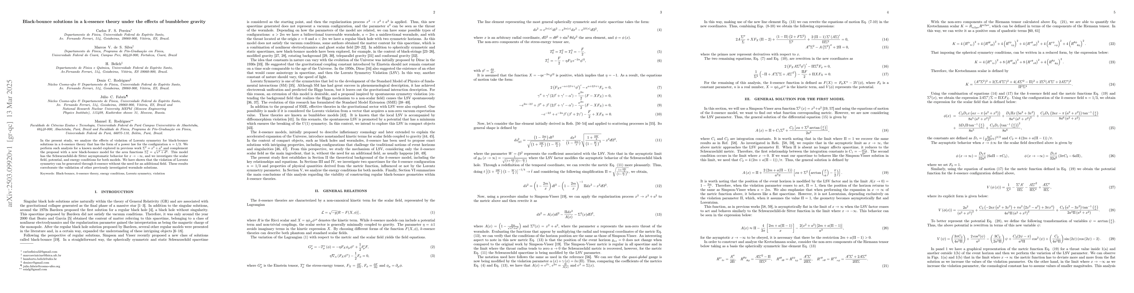 Thumbnail for Black-bounce solutions in a k-essence theory under the effects of
  bumblebee gravity