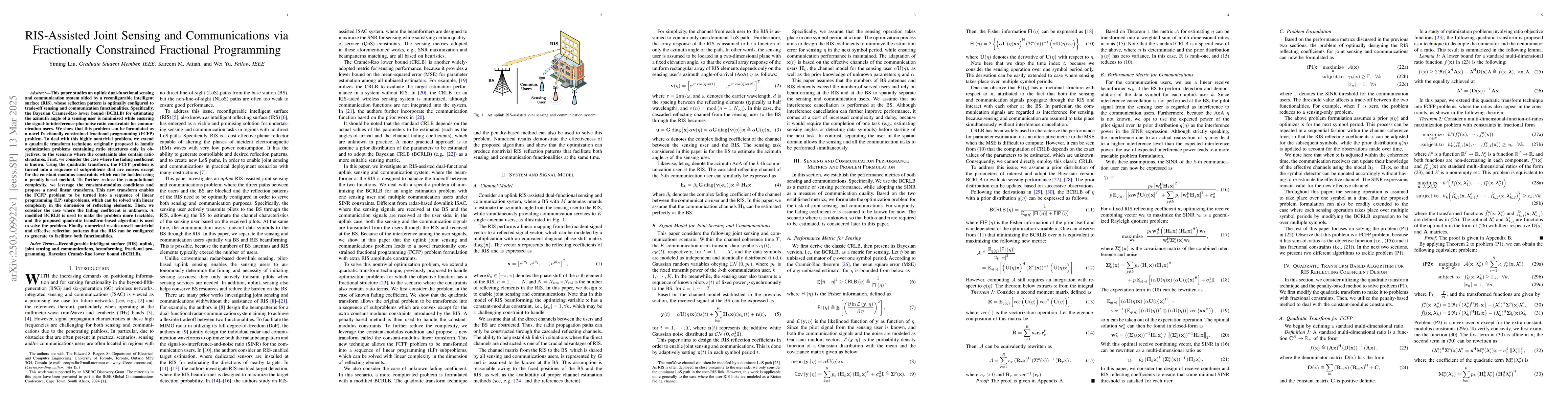 Thumbnail for RIS-Assisted Joint Sensing and Communications via Fractionally
  Constrained Fractional Programming