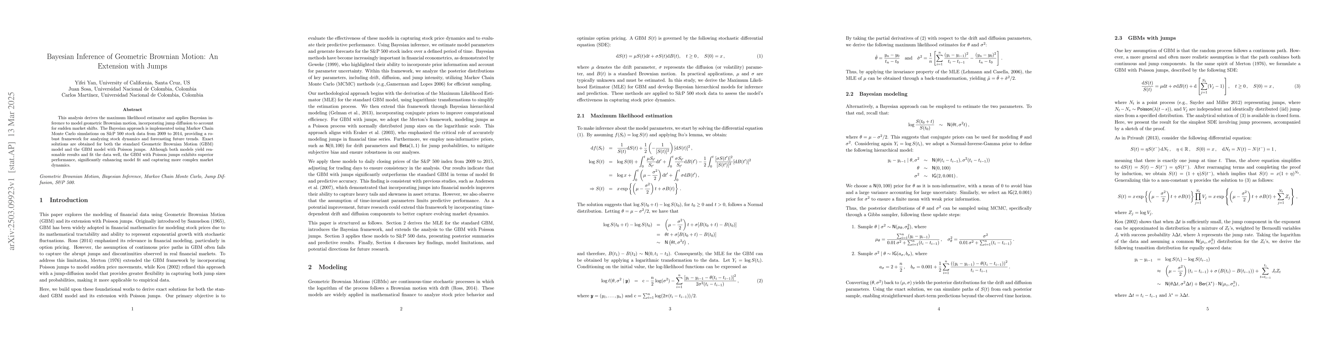 Thumbnail for Bayesian Inference of Geometric Brownian Motion: An Extension with Jumps
