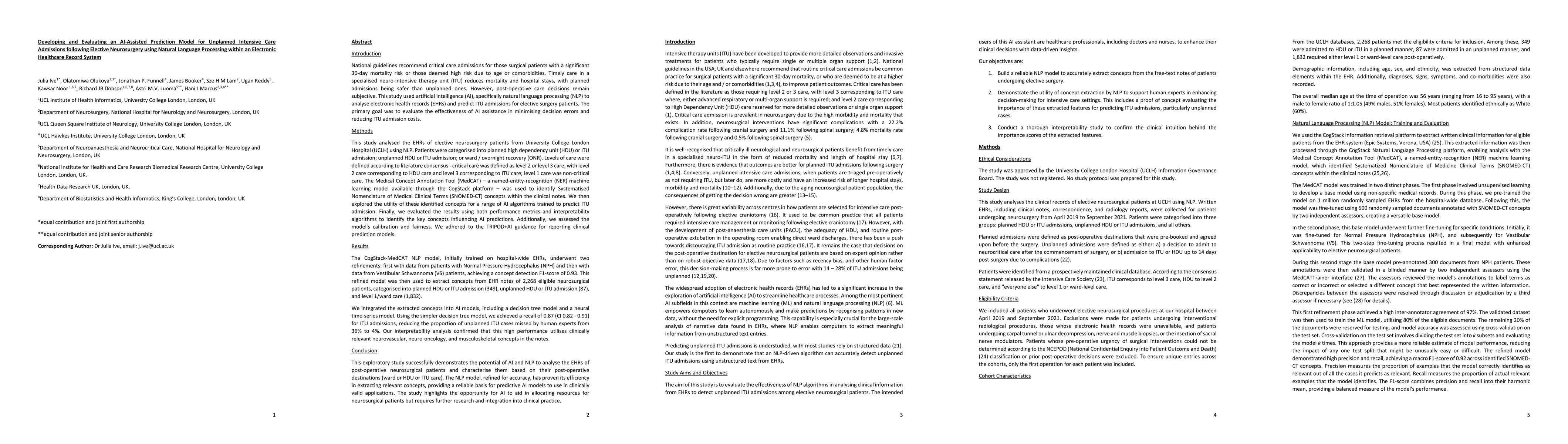 Thumbnail for Developing and Evaluating an AI-Assisted Prediction Model for Unplanned
  Intensive Care Admissions following Elective Neurosurgery using Natural
  Language Processing within an Electronic Healthcare Record System