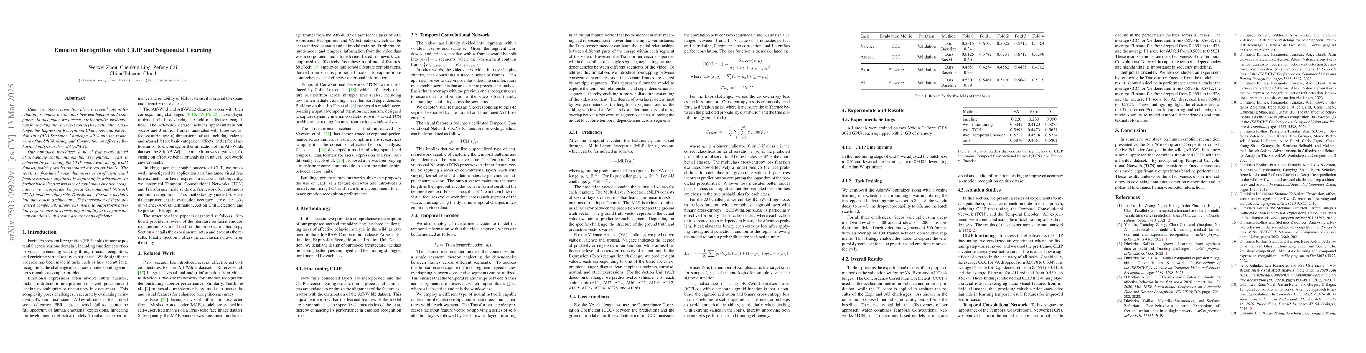 Thumbnail for Emotion Recognition with CLIP and Sequential Learning