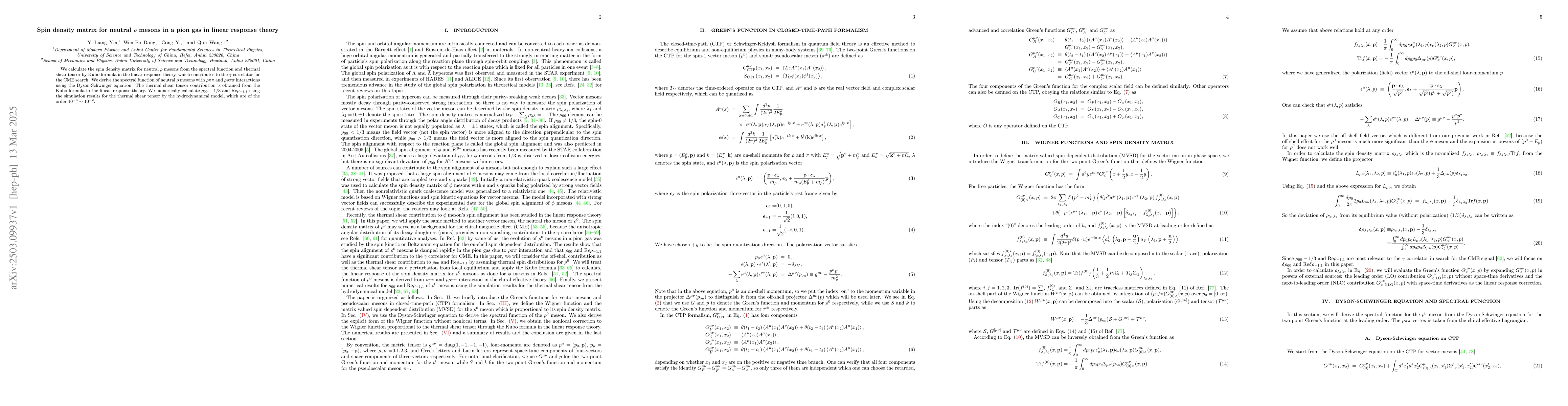 Thumbnail for Spin density matrix for neutral $ρ$ mesons in a pion gas in linear
  response theory